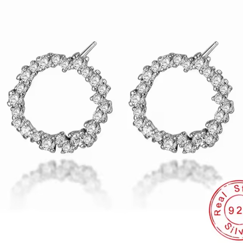 Cubic Zirconia 14k over 925 silver Circle Stud Earrings – Elegant & Timeless